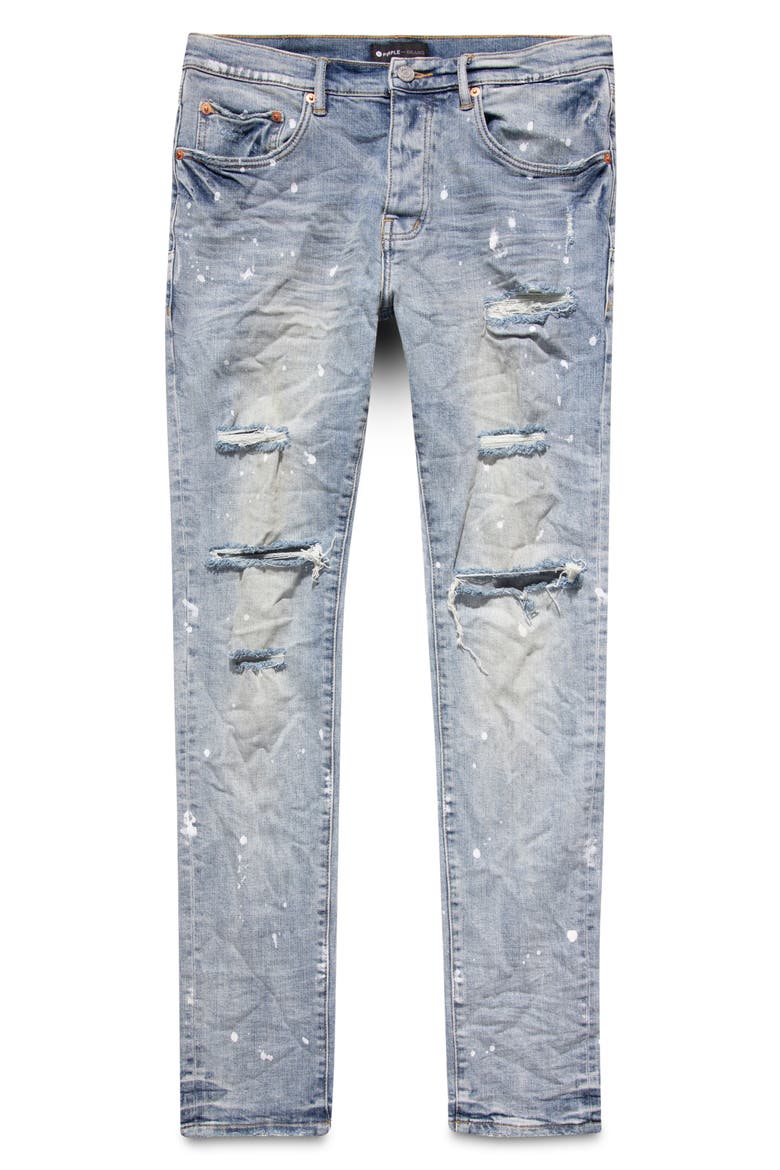 Ripped Paint Splatter Stretch Skinny Jeans, Alternate, color, LIGHT INDIGO PAINT
