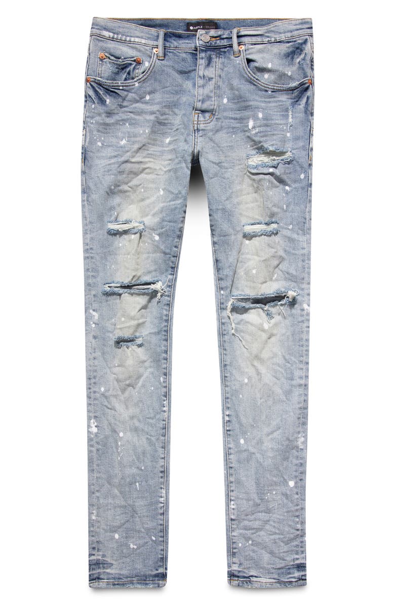 PURPLE BRAND Ripped Paint Splatter Stretch Skinny Jeans, Alternate, color, Light Indigo Paint