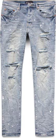 PURPLE BRAND Ripped Paint Splatter Stretch Skinny Jeans
