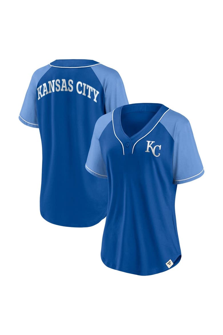 Women's Fanatics Branded Royal Kansas City Royals Bunt Raglan V-Neck T-Shirt, Alternate, color, Royal