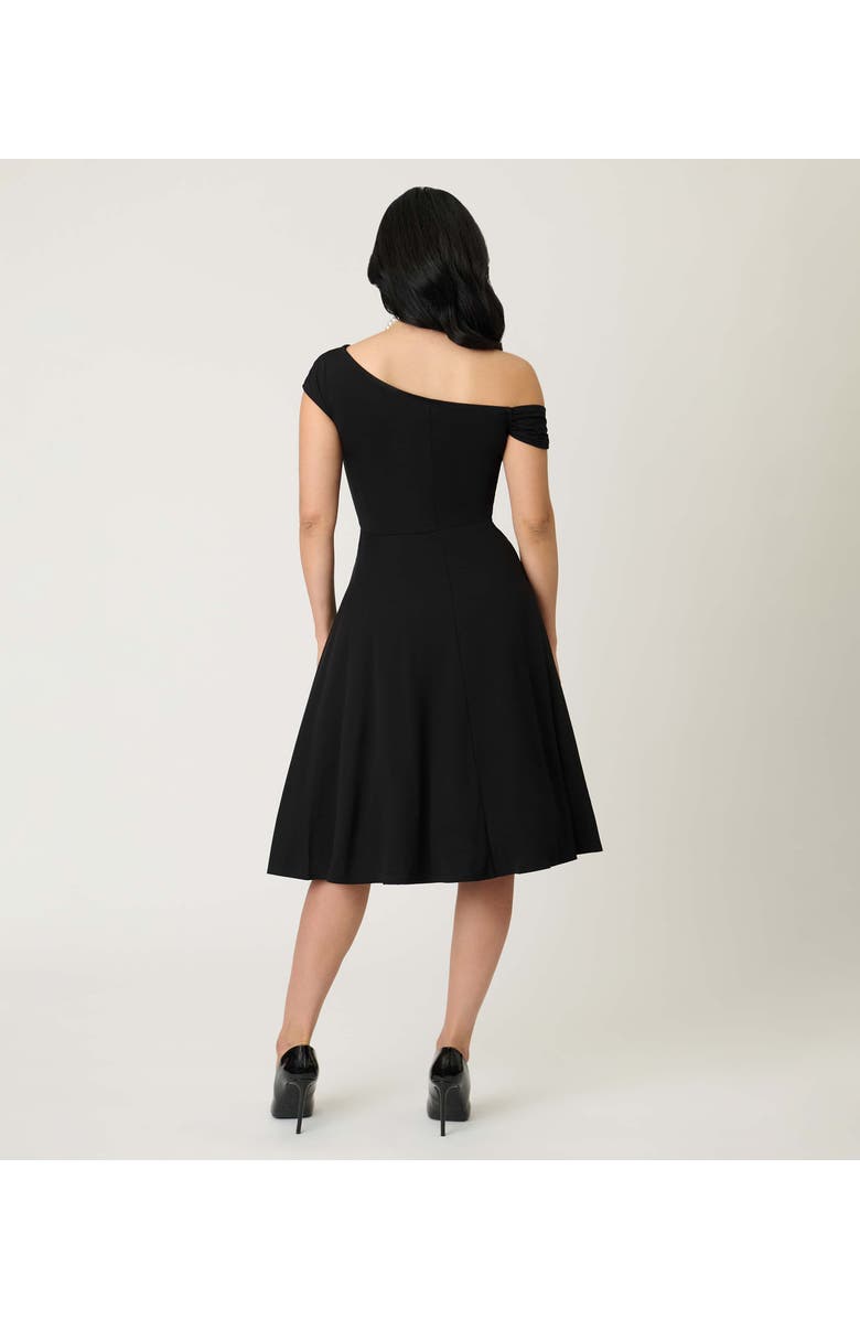 Unique Vintage Plus Size Asymmetrical Neck Swing Dress, Alternate, color, Black Solid
