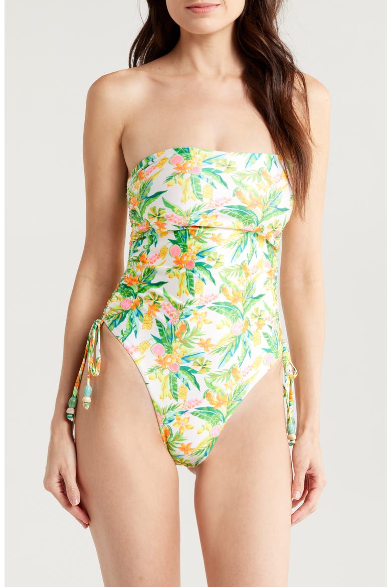 Strapless Cinched Tie One-Piece Swimsuit, Main, color, GOLDEN HOUR