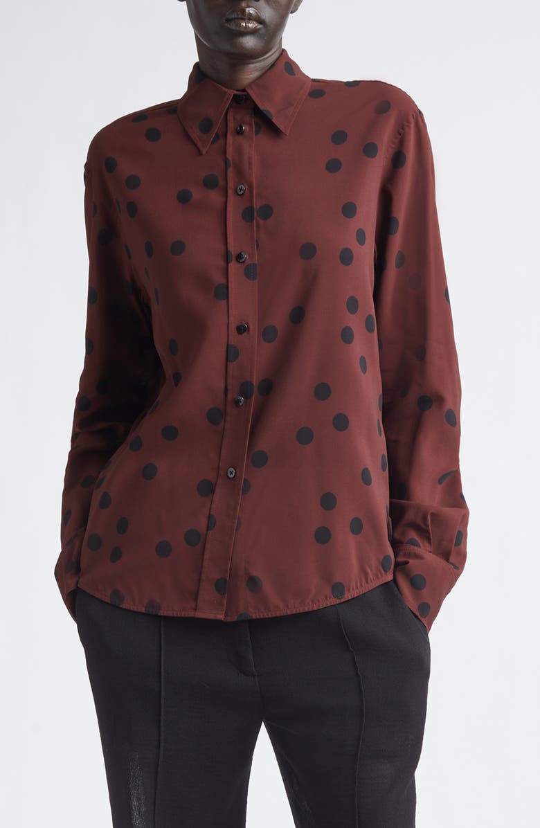 Proenza Schouler Paz Dot Print Button-Up Shirt, Main, color, Espresso Multi