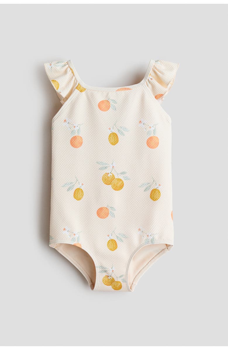 H&M Textured Swimsuit, Main, color, Light Beige/Lemons