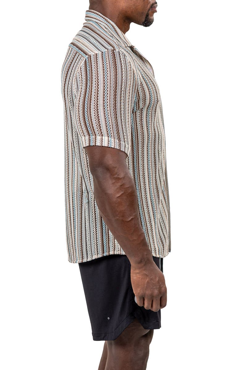 Maceoo Marthy Knit Short Sleeve Button-Up Shirt, Alternate, color, Brown