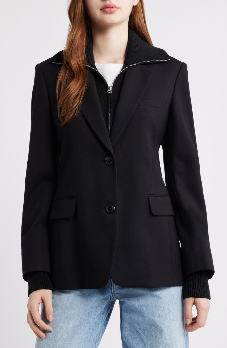 rag & bone Frank Ponte Knit Hooded Blazer, Alternate, color, Black