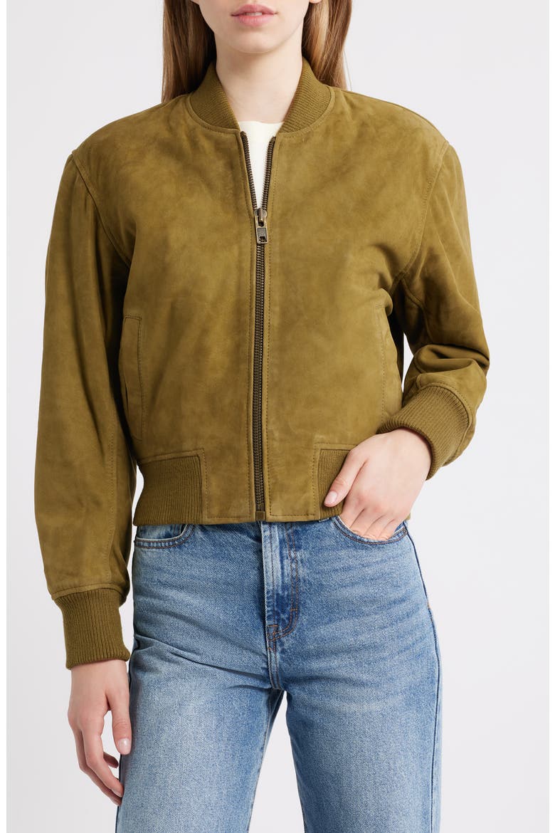 Suede Bomber Jacket, Alternate, color, OLIVE