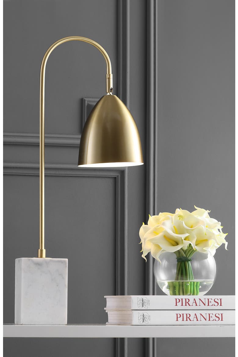 Ana 26" Gold Arched Metal with Marble Base LED Table Lamp, Brass Gold/White, Alternate, color, Brass Gold/White