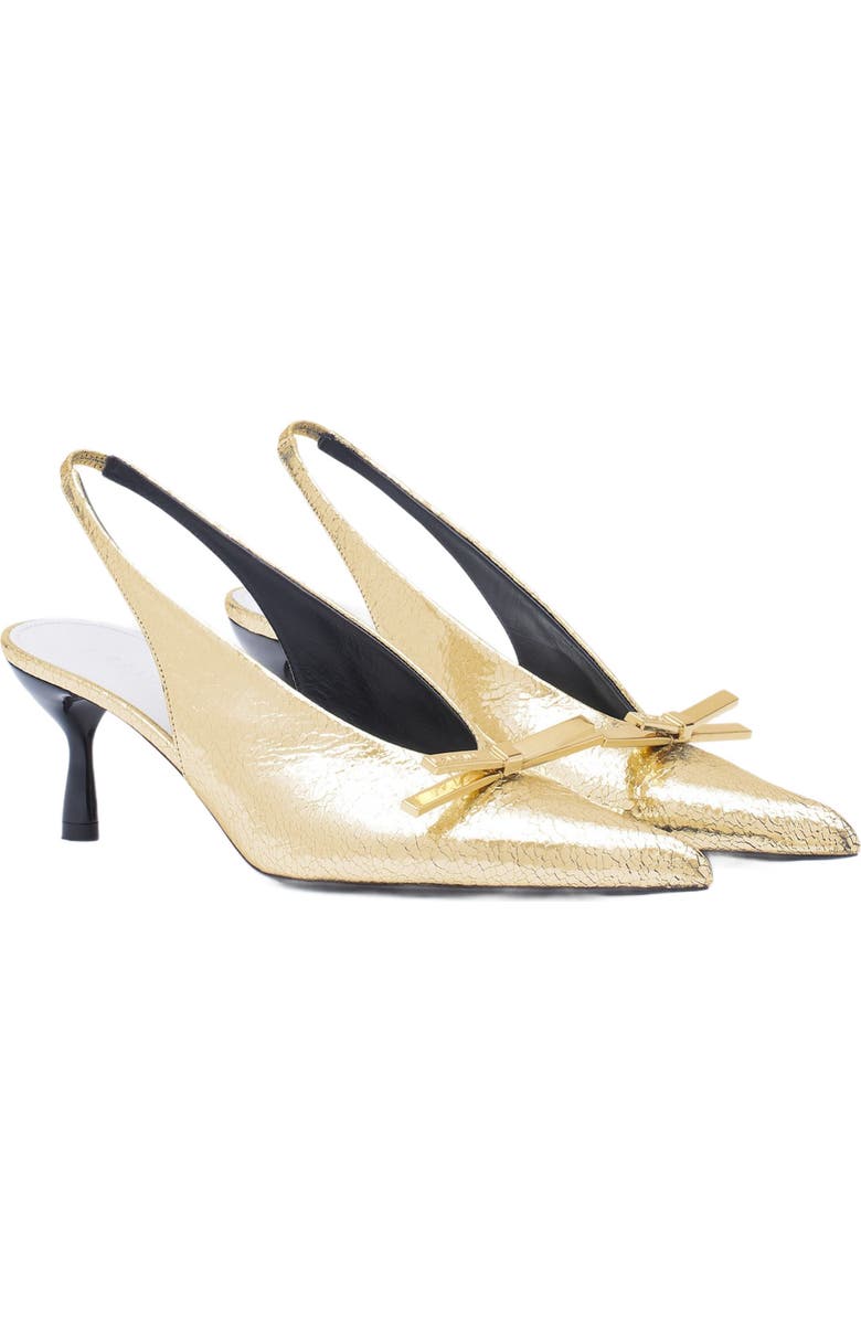 Lanvin BOW SLINGBACK PUMPS IN CRACKLED METALLIC LEATHER, Alternate, color,