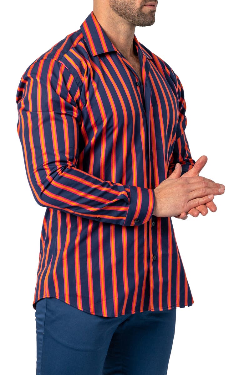 Maceoo Fibonacci Bold Stripe Regular Fit Print Button-Up Shirt, Alternate, color, Blue