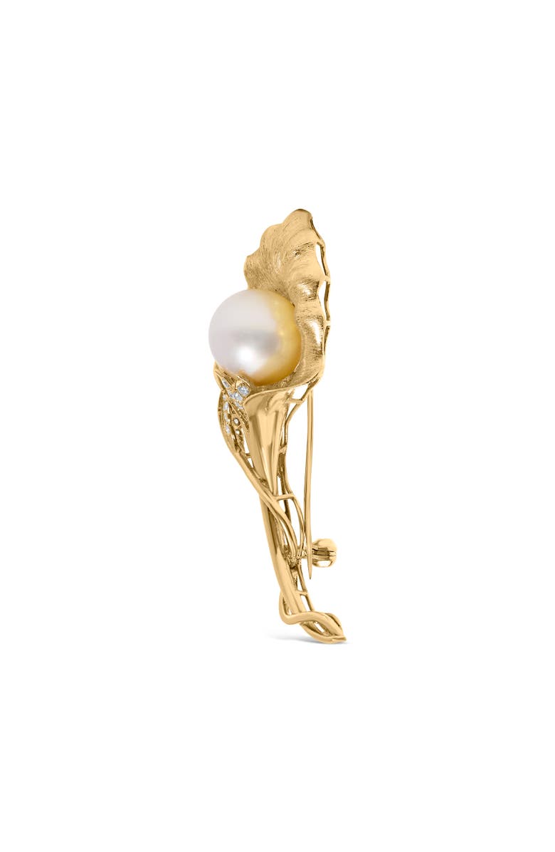 Haus of Brilliance 18K Gold 2/5 Cttw Diamond and South Sea Pearl Flower Pin Brooch, Alternate, color, Yellow