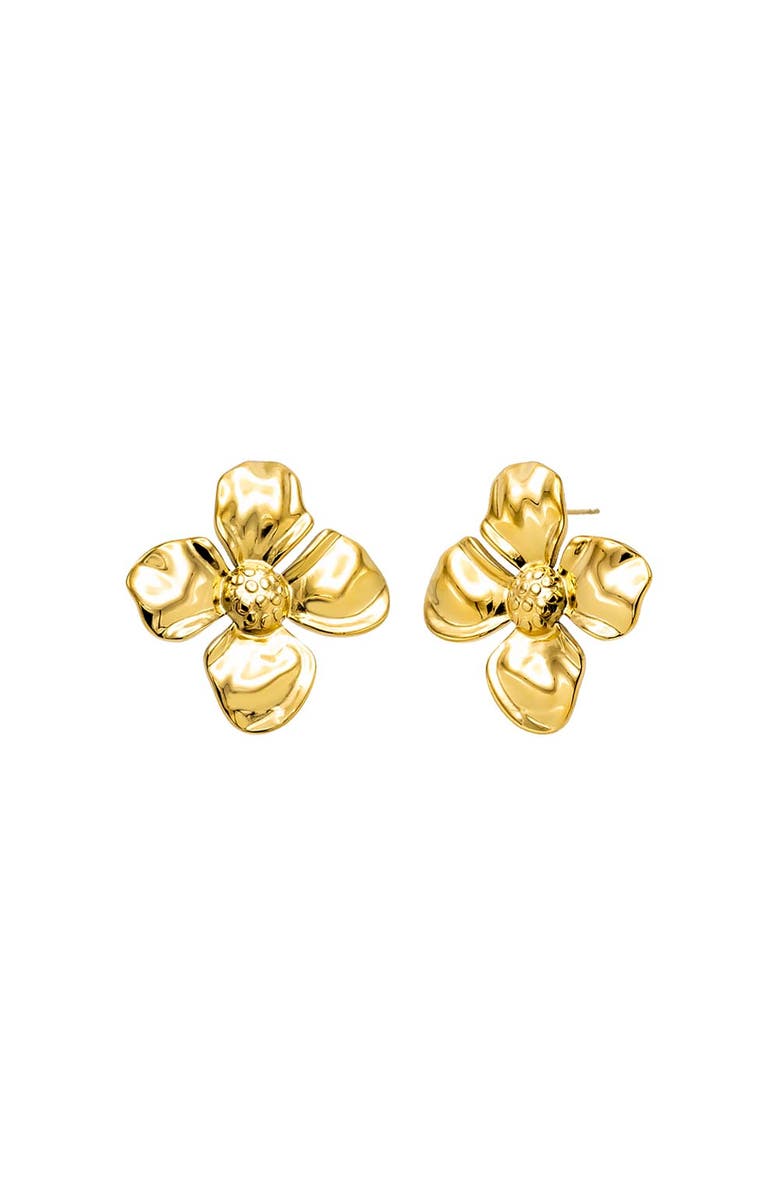 BY ADINA EDEN Solid Four Leaf Flower On The Ear Stud Earring, Main, color, 