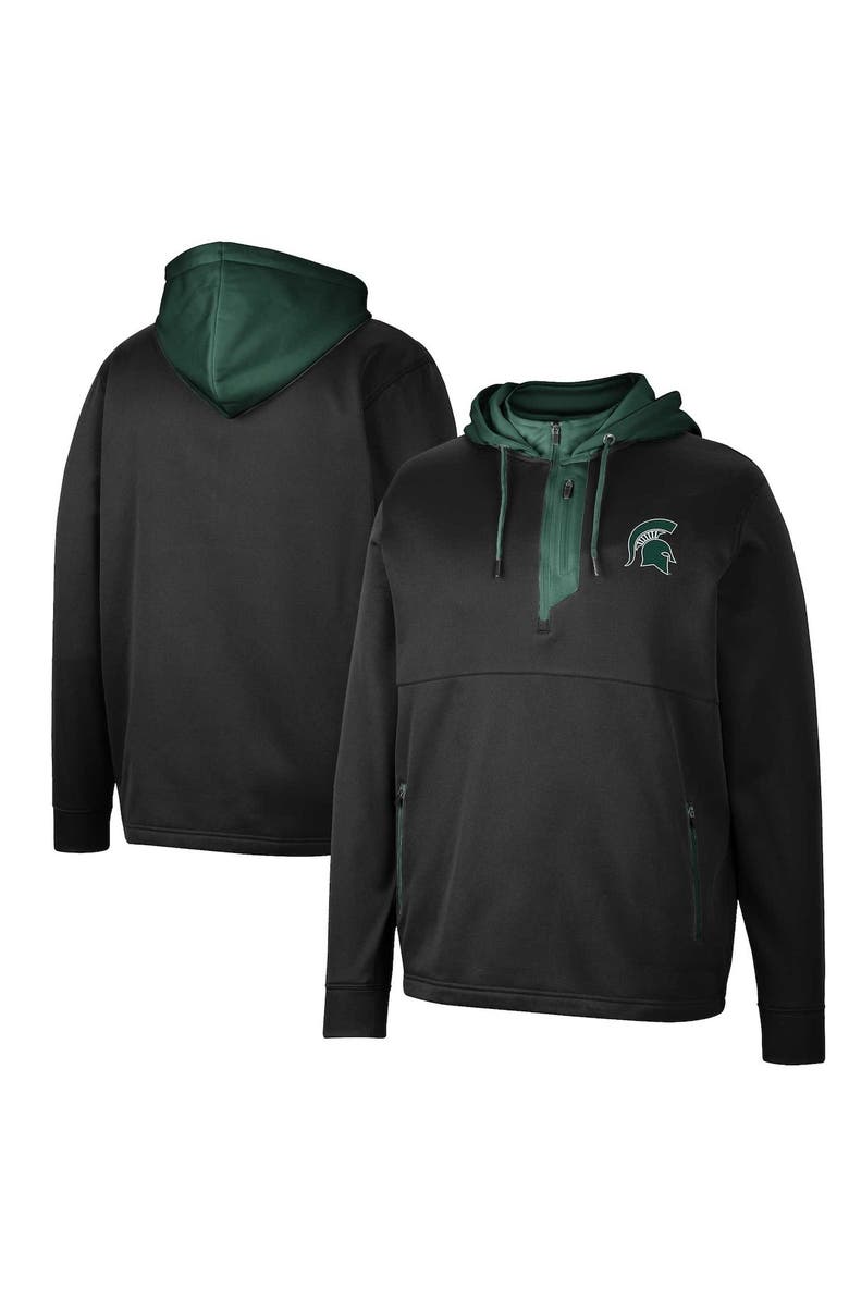 COLOSSEUM Men's Colosseum Black Michigan State Spartans Luge 3.0 Quarter-Zip Hoodie, Main, color, 
