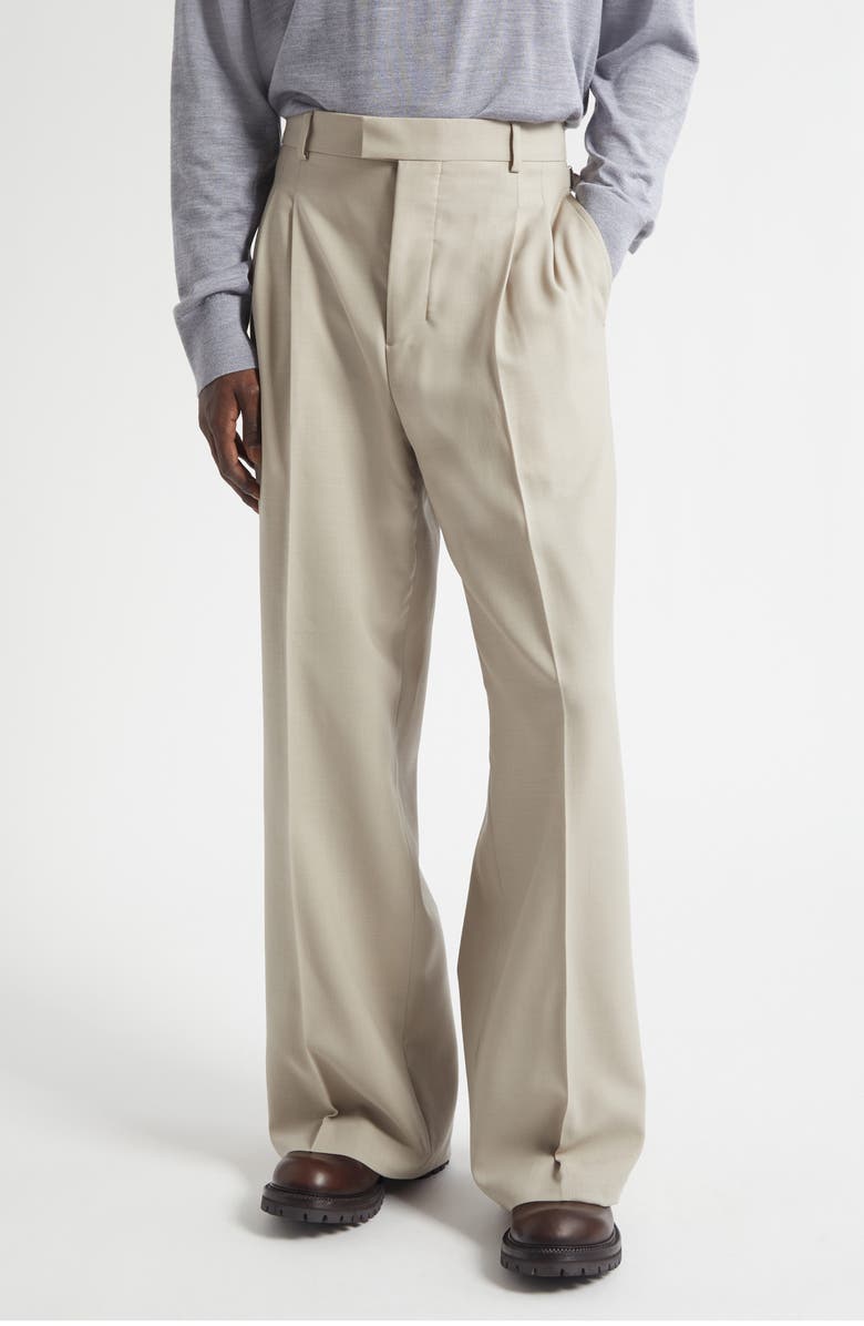 AMI PARIS Pleated Wool Pants, Main, color, Cafe Creme