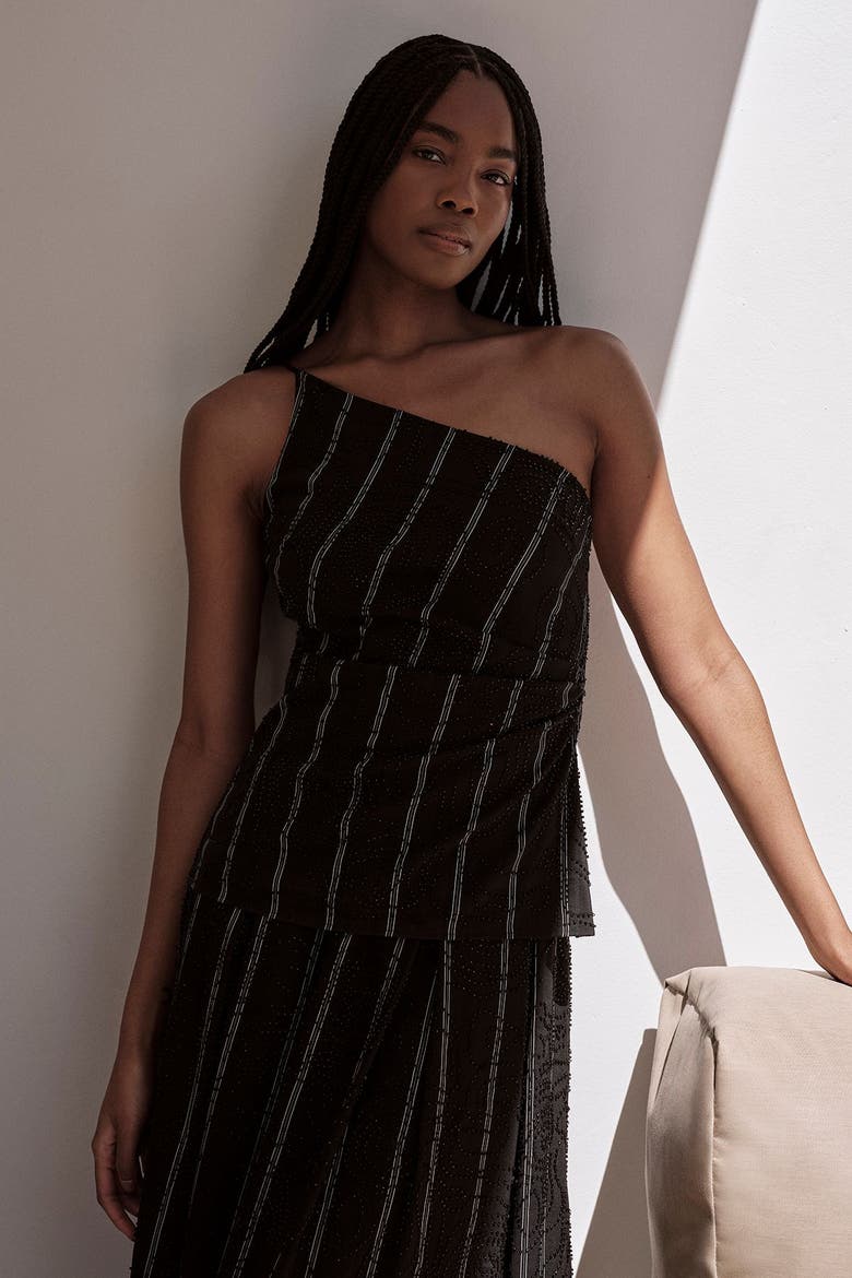 Asymmetric Beaded Pinstripe Top, Alternate, color, Black