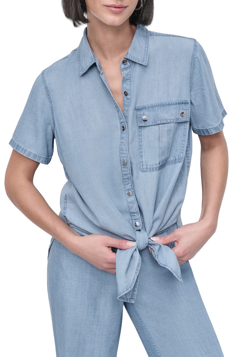 DKNY Tie Front Button-Up Shirt, Main, color, 