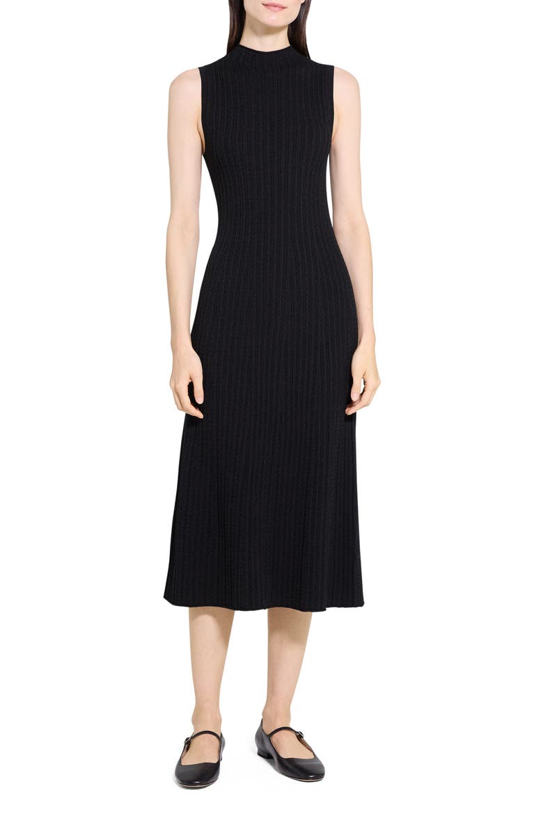 Cable Stitch Sleeveless Wool Blend Sweater Midi Dress, Main, color, BLACK