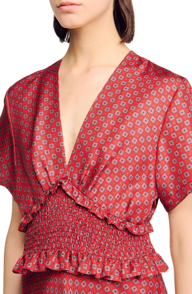 SANDRO Scarf print maxi dress, Alternate, color, Red / Pink