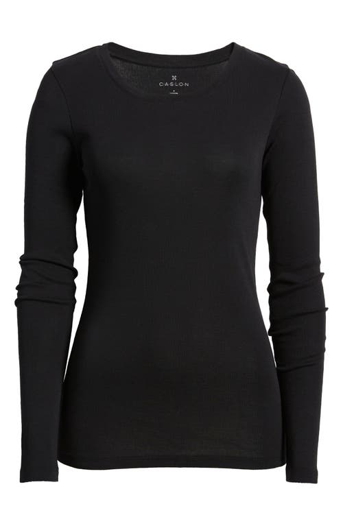 Shop Caslon ® Scoop Neck Long Sleeve Cotton Knit Top In Black