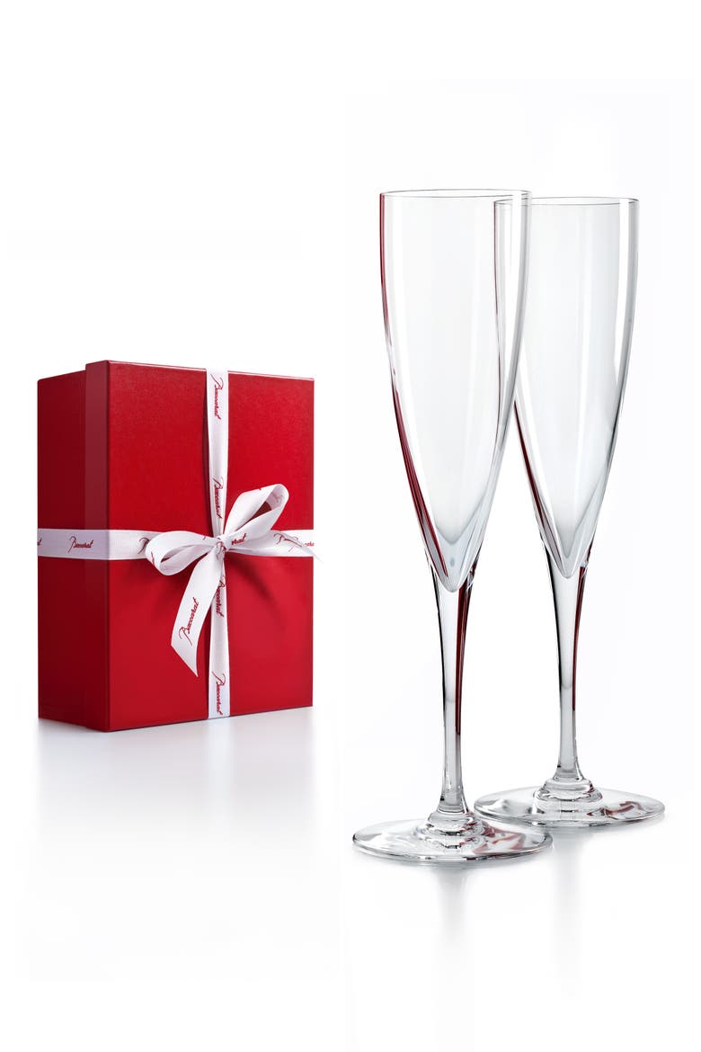 Dom Pérignon Set of 2 Lead Crystal Champagne Flutes, Main, color, CLEAR