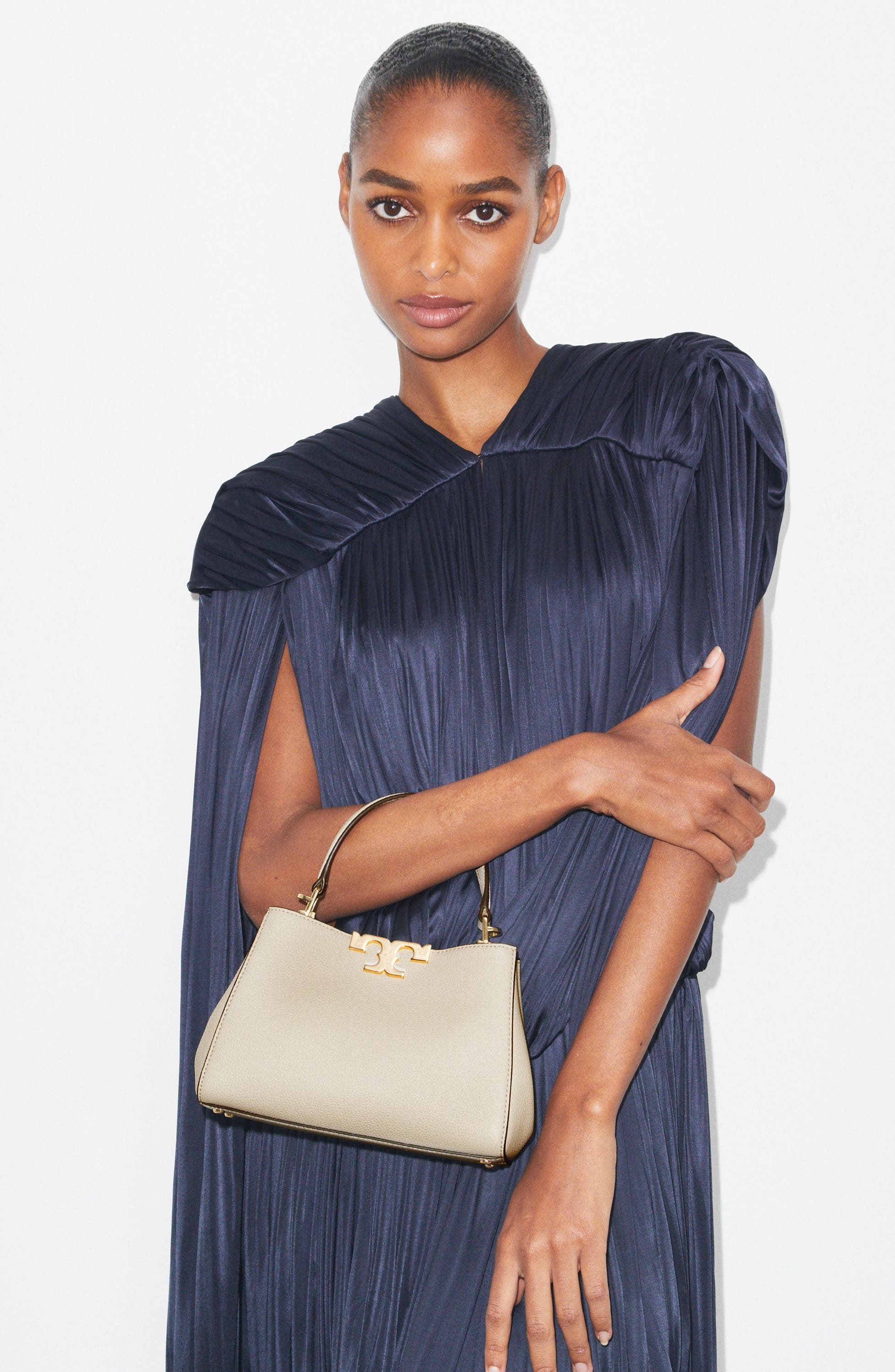 Tory Burch Mini Eleanor Soft Leather Satchel, Alternate, color, Light Stone