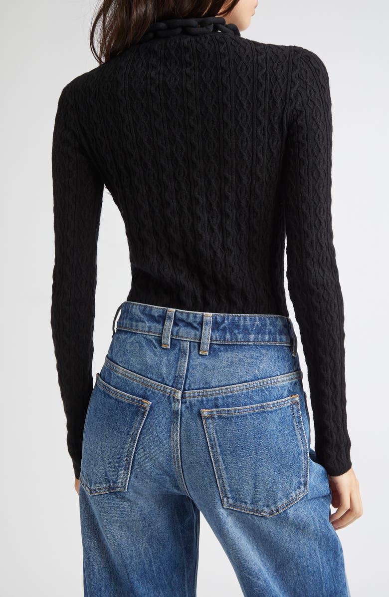 Rabanne Chain Detail Cable Knit Sweater, Alternate, color, Black