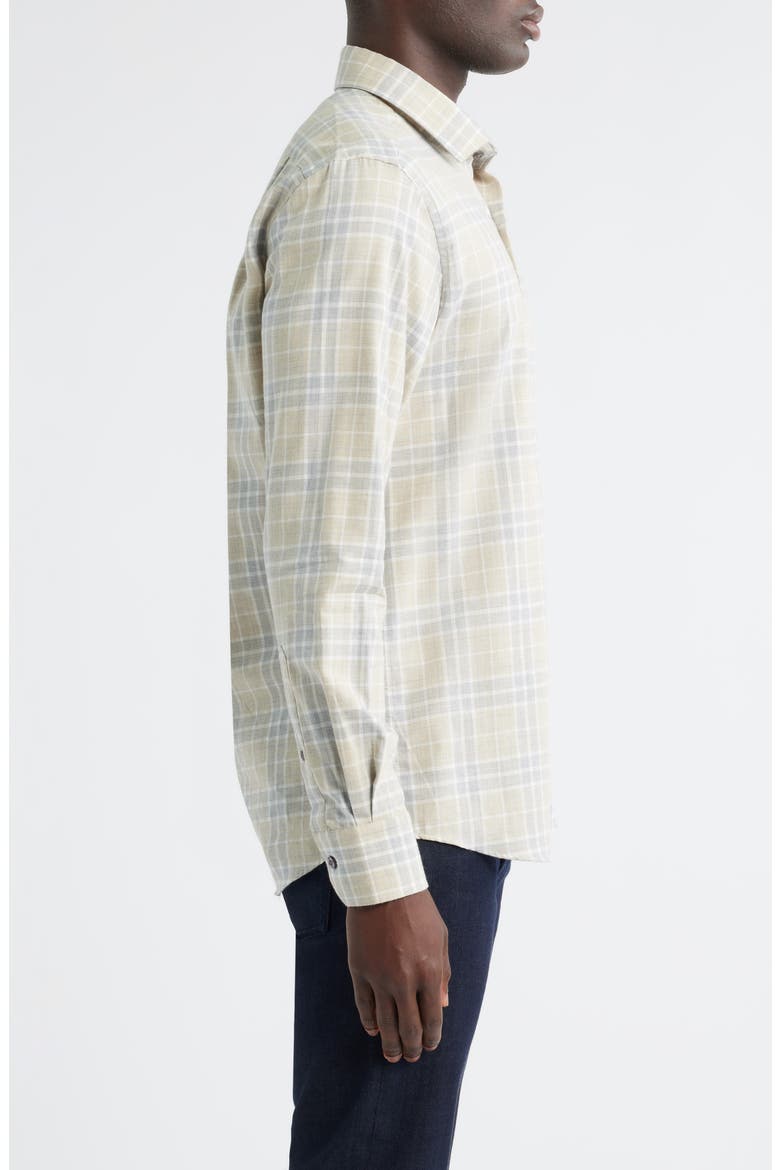 Weekend Regular Fit Heathered Plaid Cotton Button-Up Shirt, Alternate, color, KHAKI HEATHER