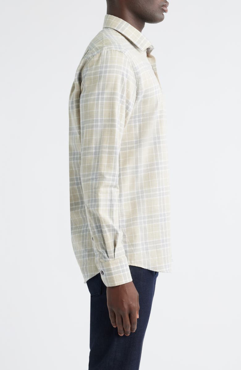 Scott Barber Weekend Regular Fit Heathered Plaid Cotton Button-Up Shirt, Alternate, color, Khaki Heather