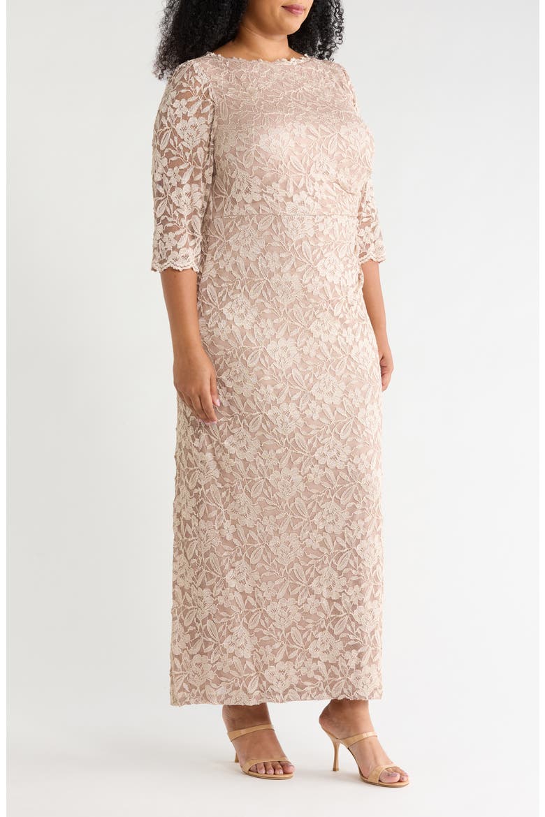 Lace Long Sleeve Gown, Alternate, color, CHAMPAGNE