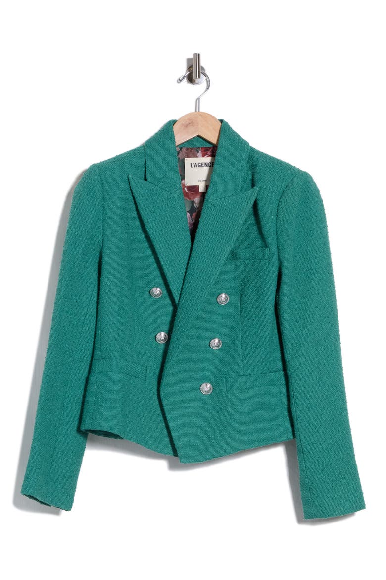 Brooke Double Breasted Crop Cotton Blend Blazer, Alternate, color, EUCALYPTUS/SOFT CLOUD FLORAL