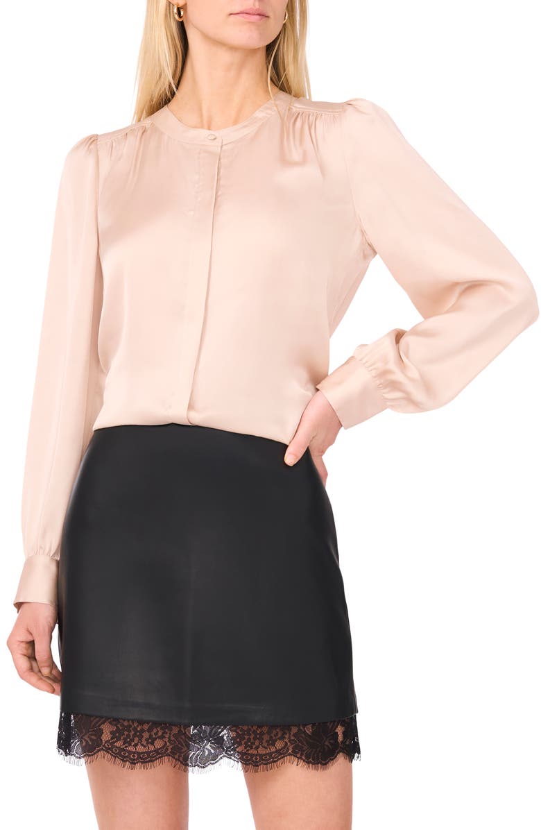 Vince Camuto Satin Button-Up Shirt, Main, color, French Oak