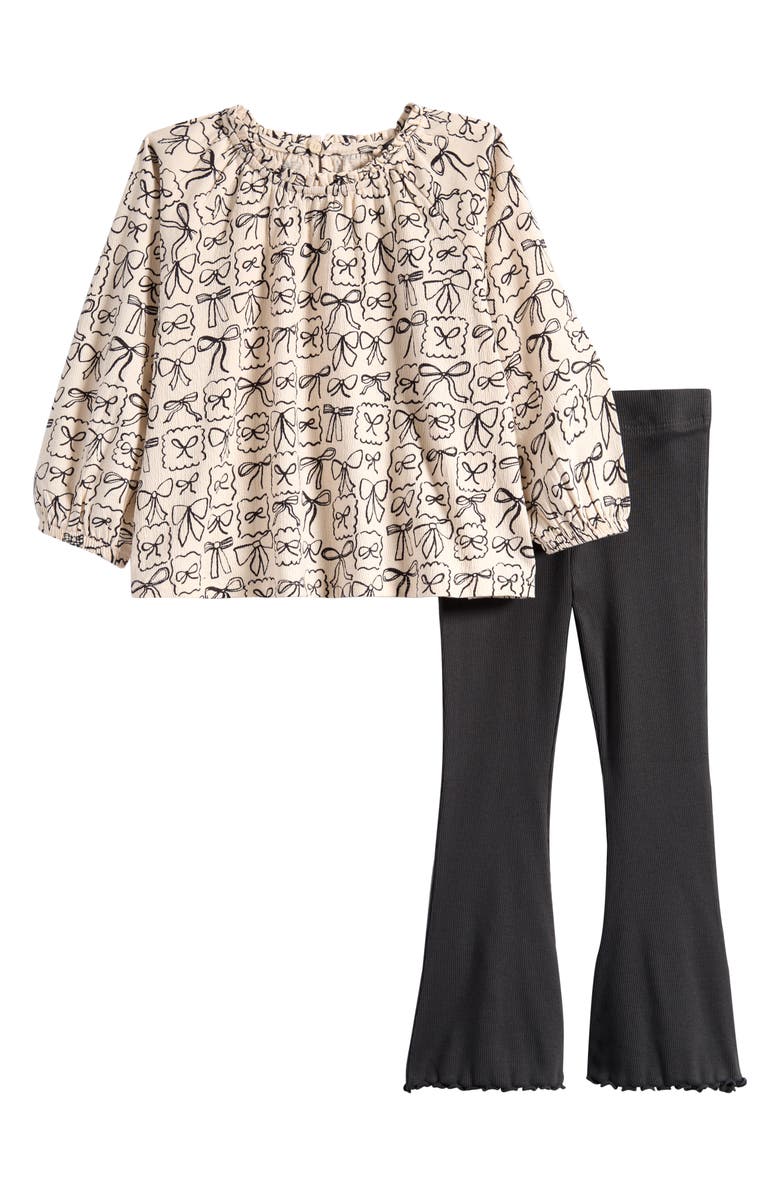 NEXT Kids' Bow Print Top & Flare Leggings Set, Main, color, Neutral