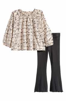 NEXT Kids' Bow Print Top & Flare Leggings Set