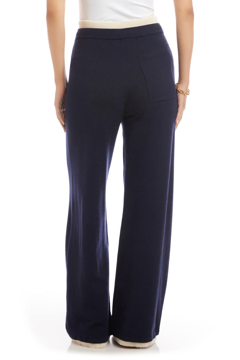 Contrast Trim Wide Leg Drawstring Pants, Alternate, color, NAVY/ CREAM