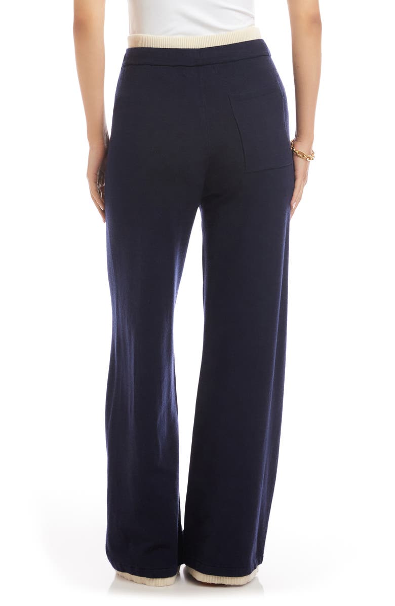 Karen Kane Contrast Trim Wide Leg Drawstring Pants, Alternate, color, Navy/ Cream