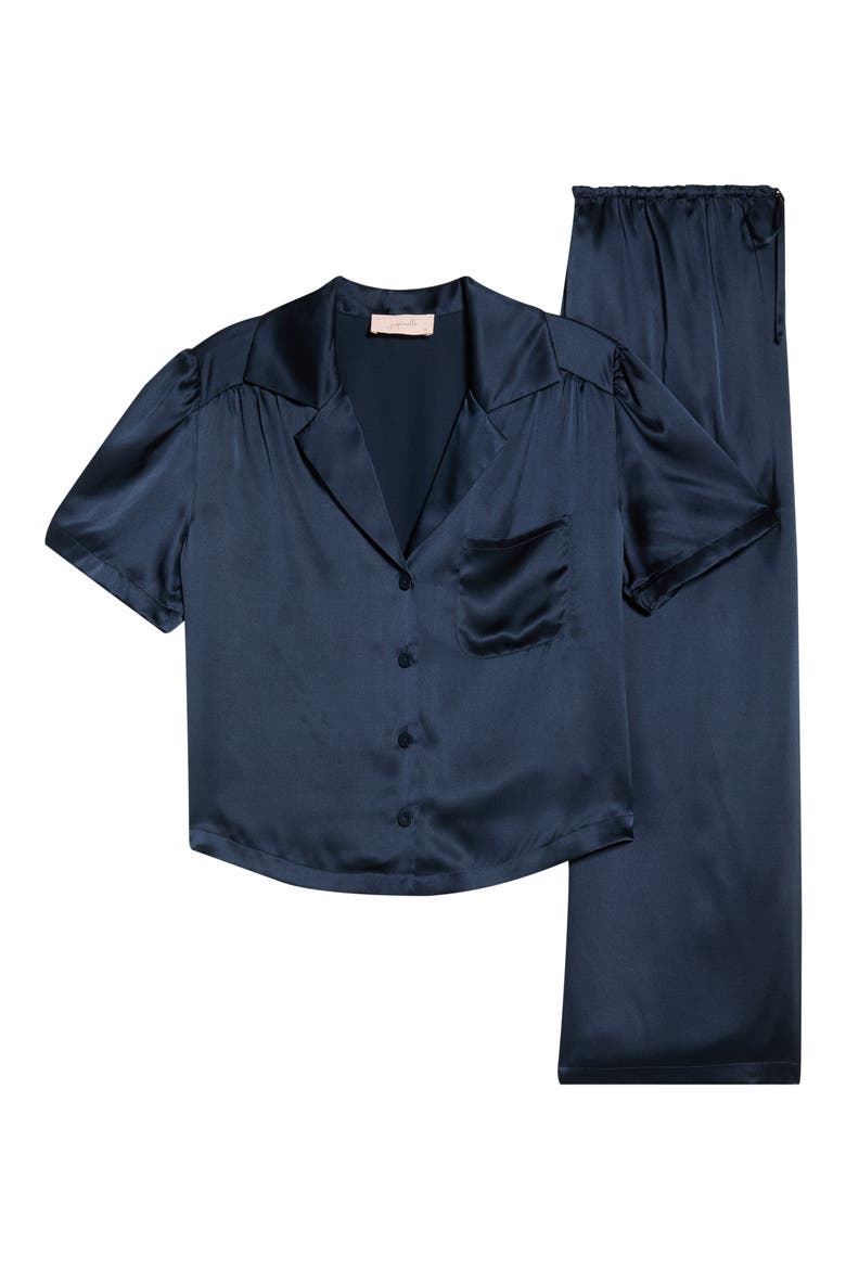 Audrey Mulberry Silk Crop Pajamas, Alternate, color, DEEP NAVY