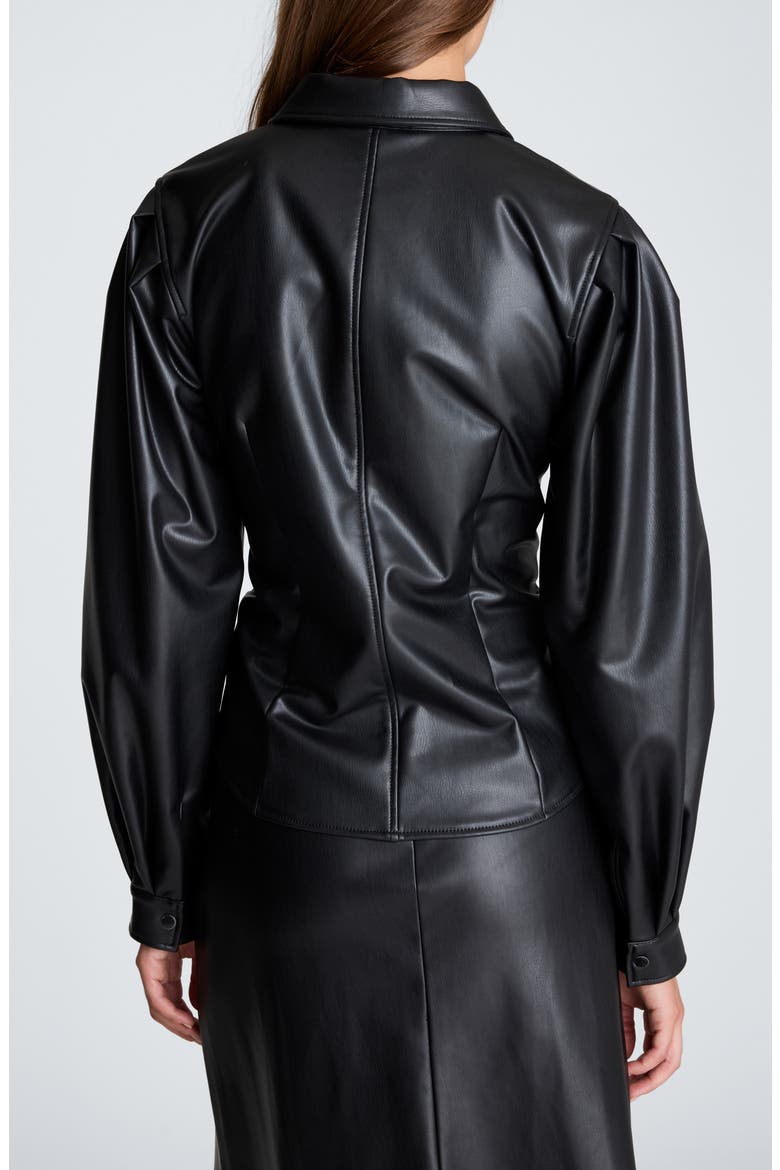 Pleated Faux Leather Snap Front Top, Alternate, color, BLACK