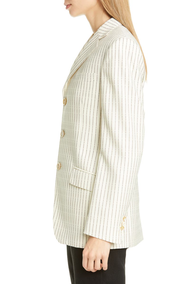Maison Margiela Logo Pinstripe Wool Blend Blazer, Alternate, color,