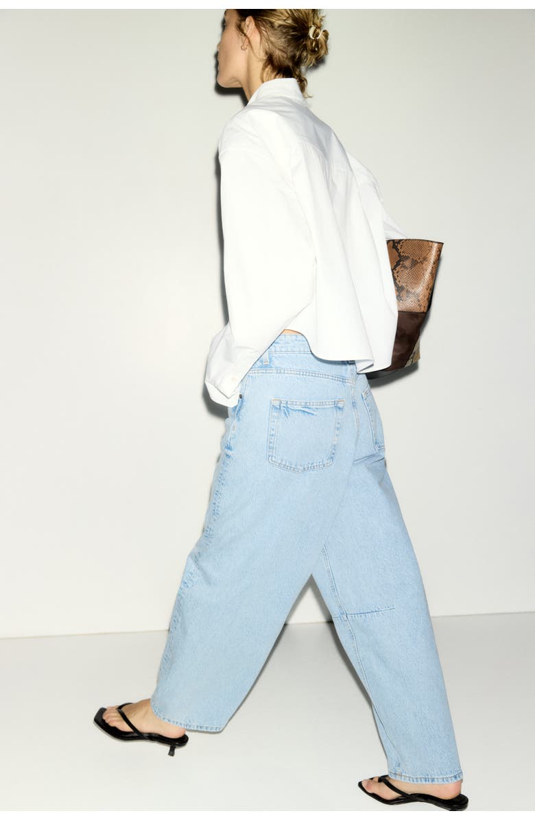 H&M Barrel High Waist Ankle Jeans, Alternate, color, Light Denim Blue