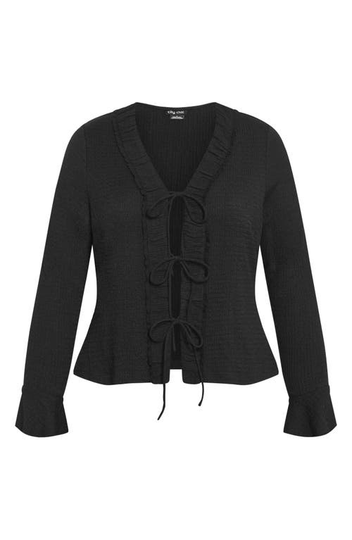 City Chic Charmaine Tie Front Long Sleeve Top In Black