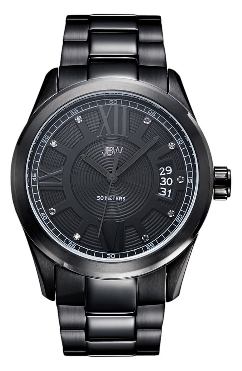 JBW Bond Black Ion Plated Stainless Steel Diamond Watch, 44mm - 0.09 ctw, Main, color,