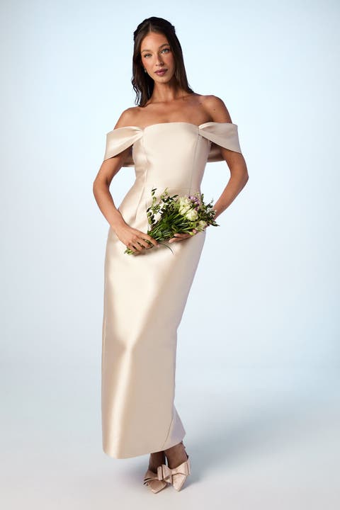 Honoured Twill Bardot Maxi Dress