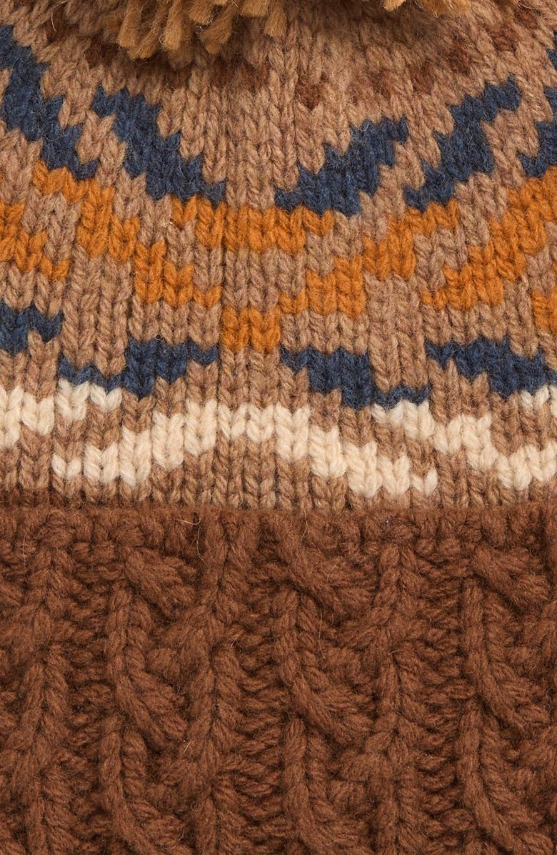 Faherty Mountain Fair Isle Pompom Beanie, Alternate, color, Brown
