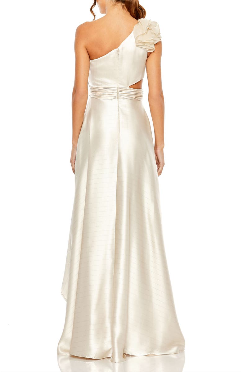 Mac Duggal Ruffled One Shoulder Cut Out Hi-Lo Gown, Alternate, color, Oyster