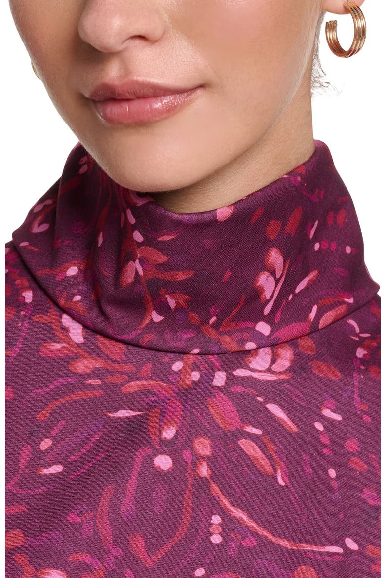 Printed Mock Neck Midi Dress, Alternate, color, Pink Multi