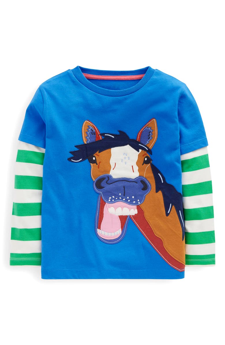 Mini Boden Kids' Horse Appliqué Layered Cotton T-Shirt, Main, color,