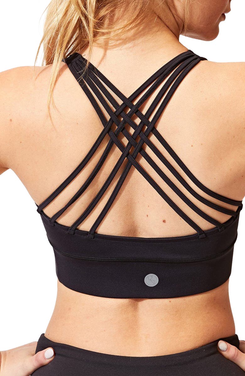 Threads 4 Thought Strappy Sports Bra, Alternate, color, Jet Black