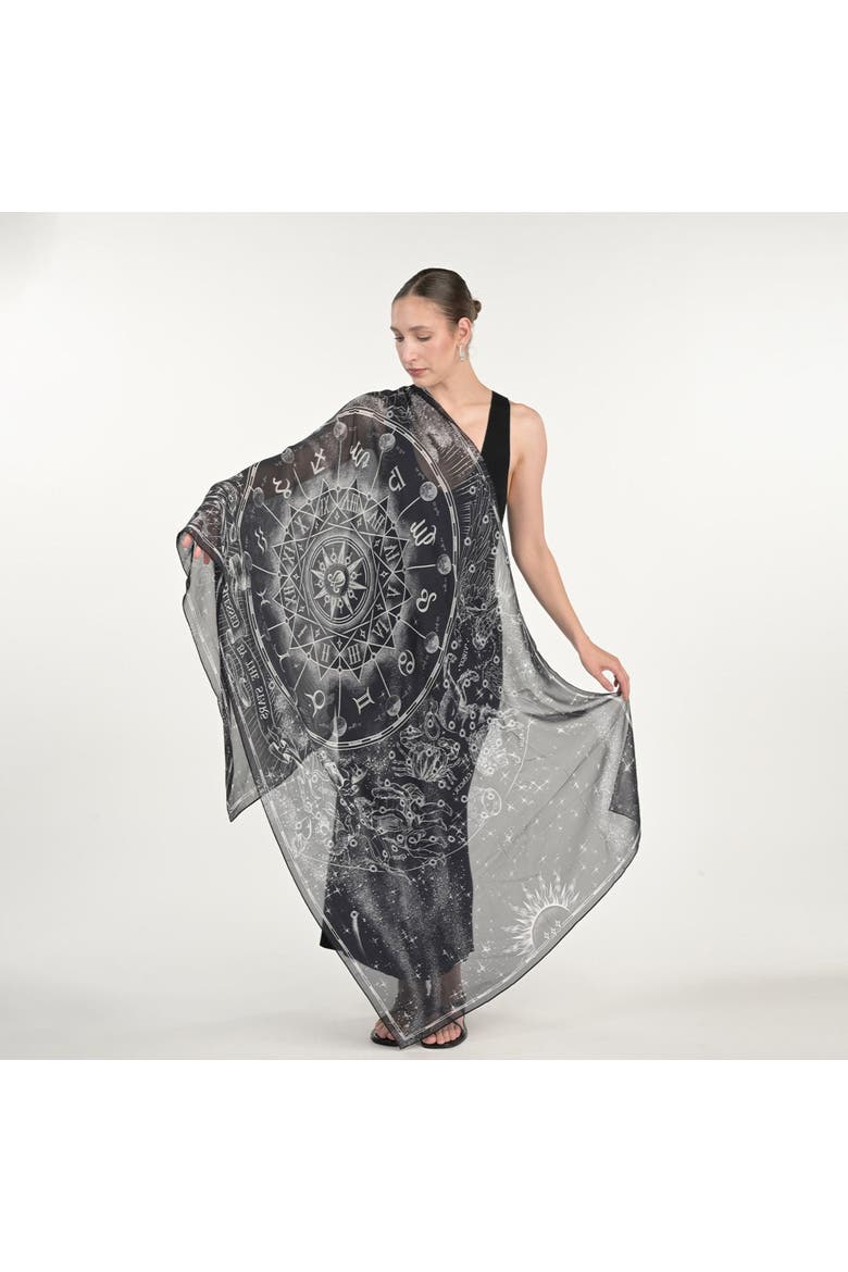 Zodiac Silk Chiffon Scarf, Main, color, Black