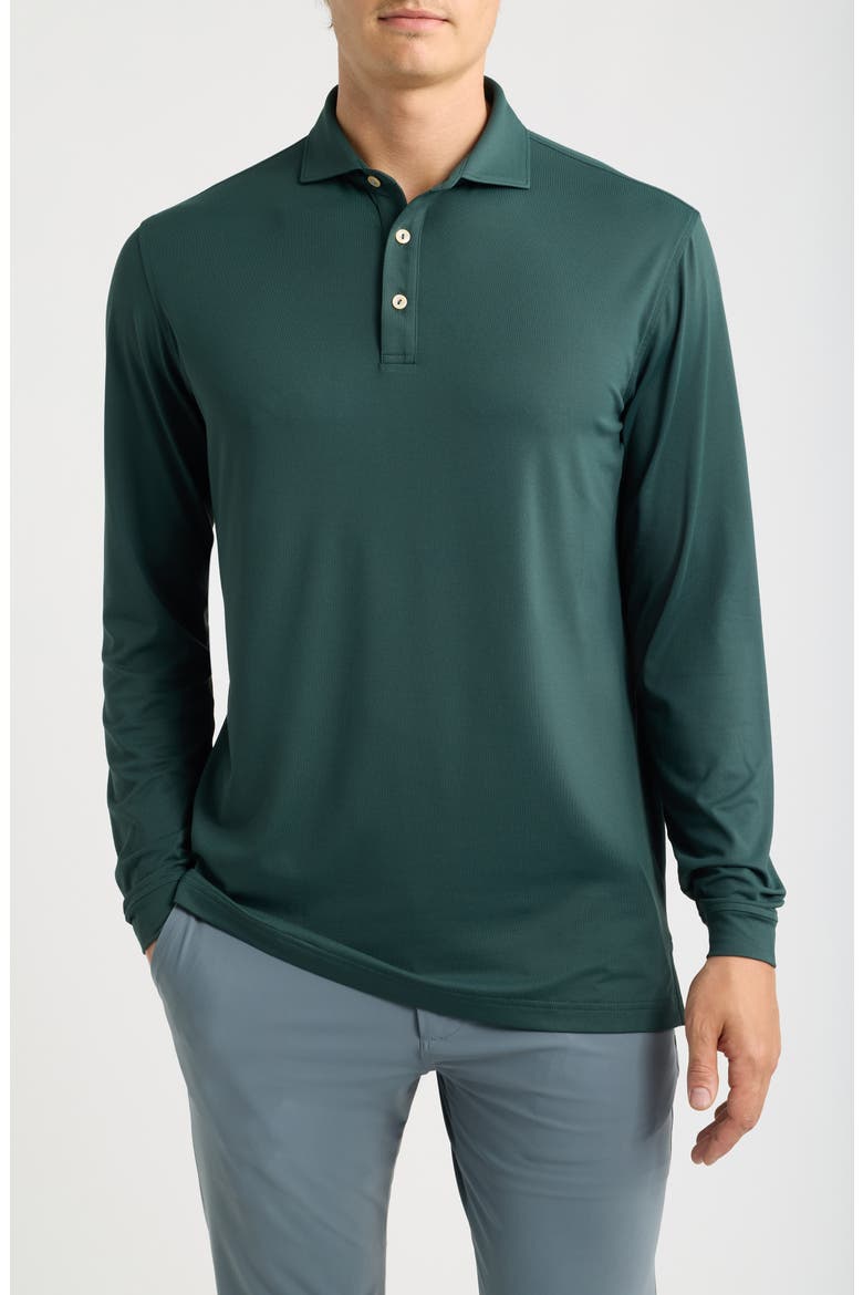 Lyons Heathered Long Sleeve Performance Jersey Polo, Main, color, PINE BROOK