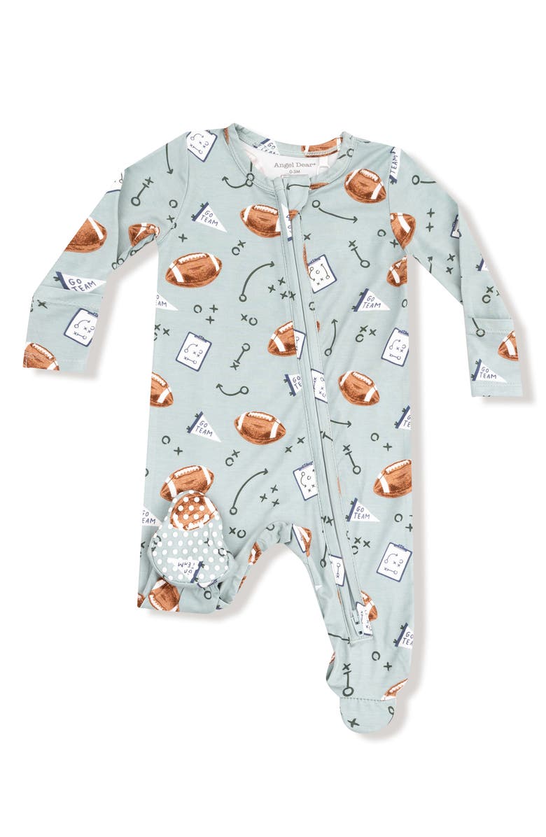 Angel Dear Touchdown Time Print Footie, Main, color, Light Blue/ Dark Blue